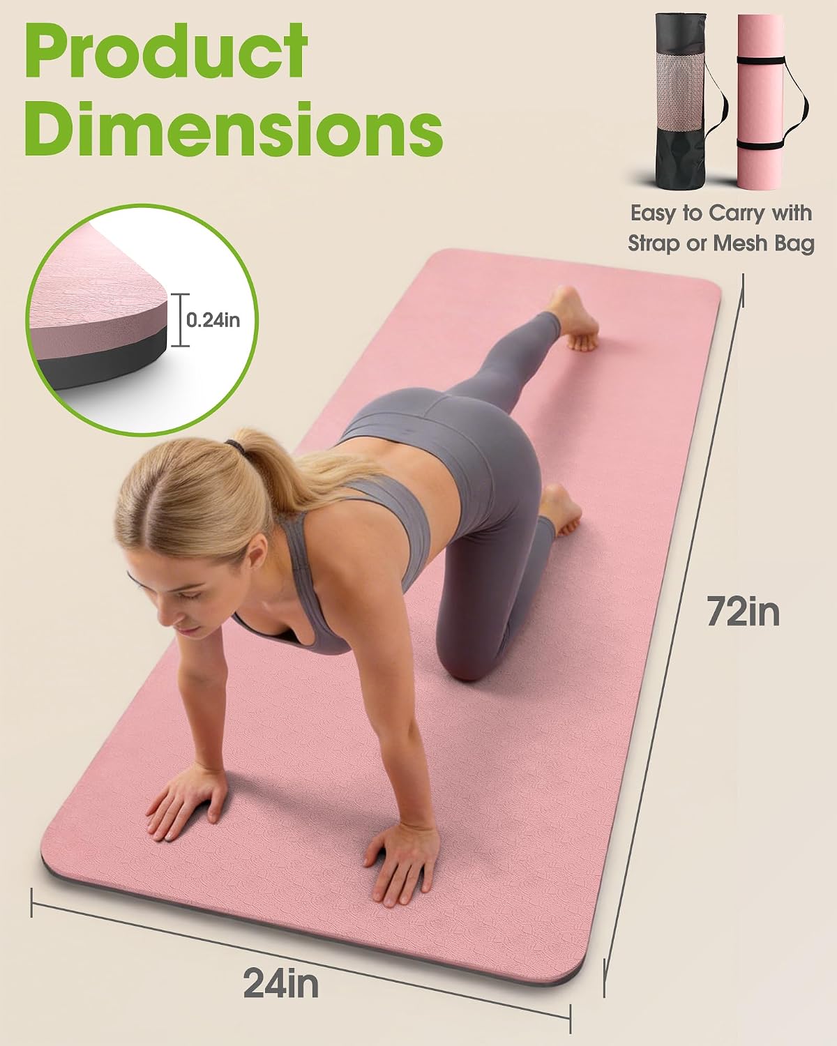 Dual Sided Portable TPE Non Slip Yoga Mat
