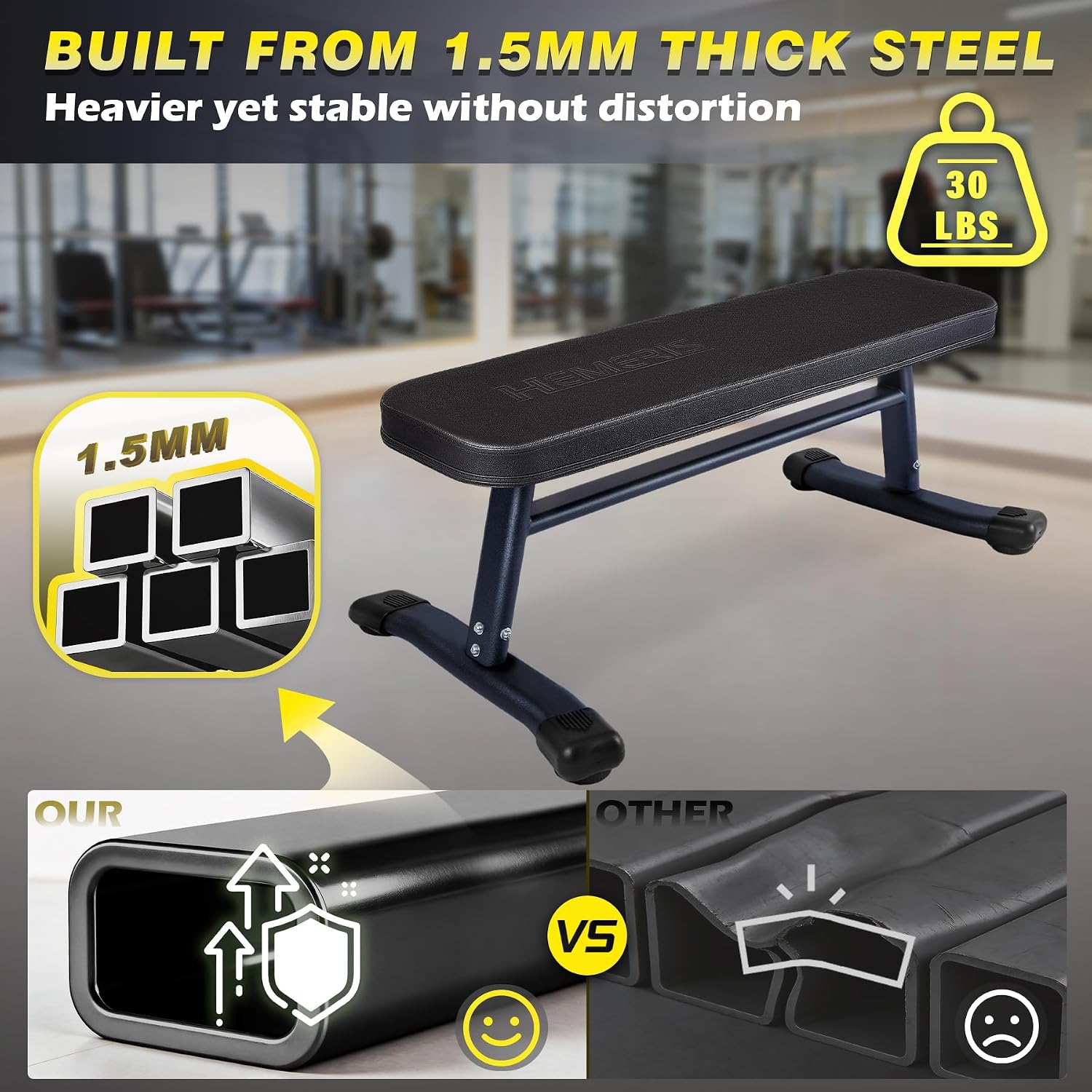 Thick Padded Heavy Duty Flat Weight Bench